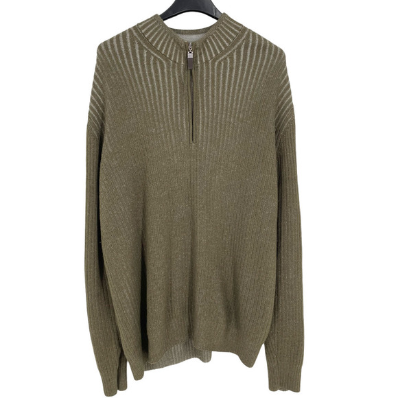 𝅺ike BEHAR OLIVE GREEN RIB KNIT 1/4 ZIP SWEATER - Picture 1 of 10